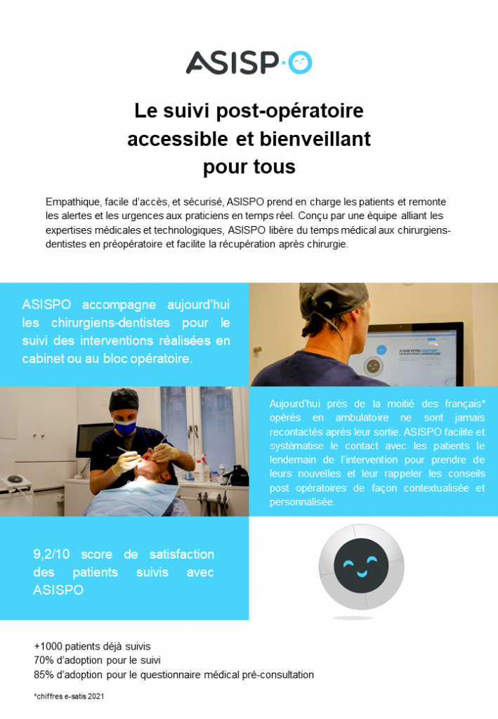 Découvrez et testez Asispo, le chatbot de suivi post-opératoire accessible et bienveillant pour tous.